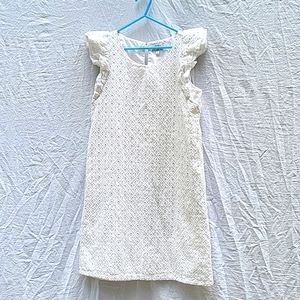 Girl's white eyelet dress, ruffle cap sleeves, keyhole back, Crown & Ivy, sz 16